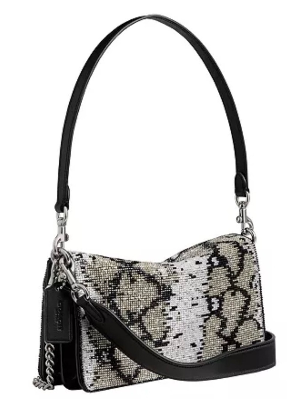 Coach Crystal Snake-Print Shoulder Bag in Black and Silver - Picture 3 of 7